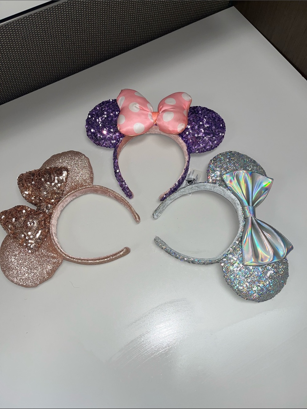 Disney Sequin Minnie Ear Headband Trio - Purple, Pink, Rose Gold, Silver Adult